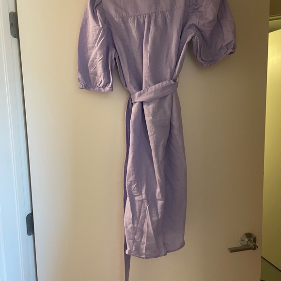 NWT!!! GAP Lavender Button-Up Dress - Linen-Cotton Puff Sleeve Mini Shirtdress - Picture 5 of 7